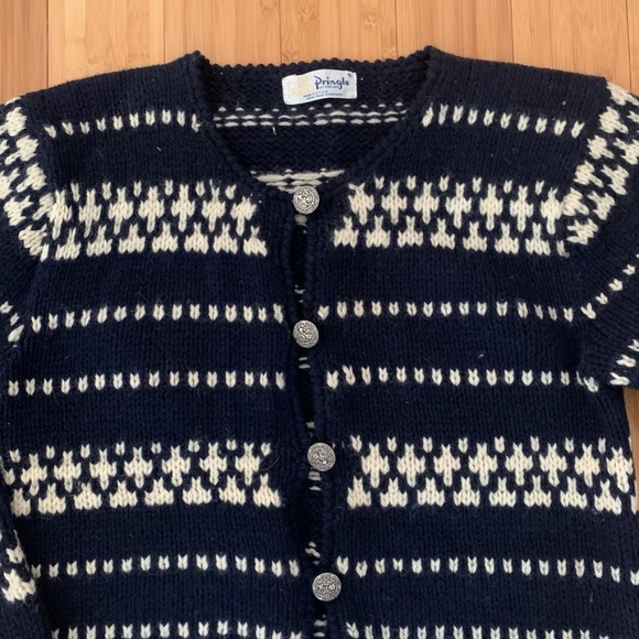 Vintage Pringle Of Scotland Knit Cardigan Sweater 100% Wool Shetland Small 1960s - Picture 5 of 11